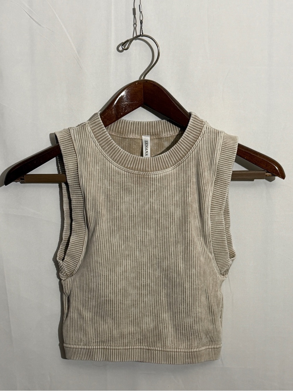 Zenana Mineral Wash Ribbed Padded Brami Crop Top L/XL